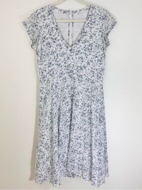 Gossip Organic Cotton Cottagecore Blue & White Floral Dress Embroidered Gauze M